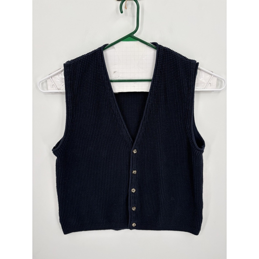 Eddie Bauer VTG Sweater Vest Men's Navy Blue Waffle Knit, Medium, MADE IN USA!!